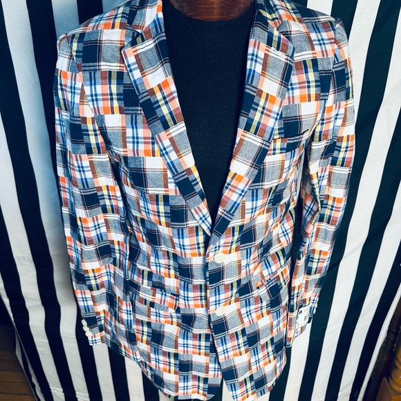 IZOD Orange & BLUE PLAID YOUTH SPORTS COAT BLAZER New With Tags - Picture 6 of 6